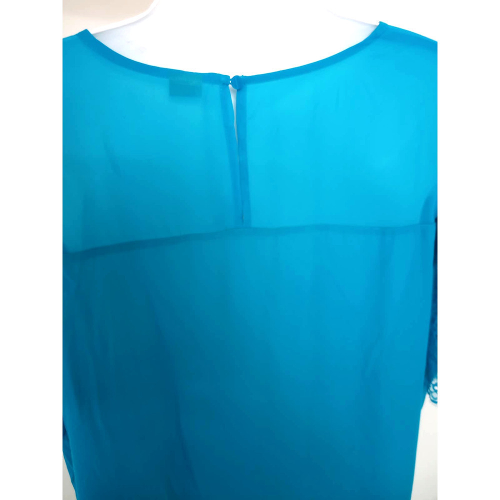NWT Worthington Womens Sheer Lace Sleeve Teal Top - Picture 6 of 6